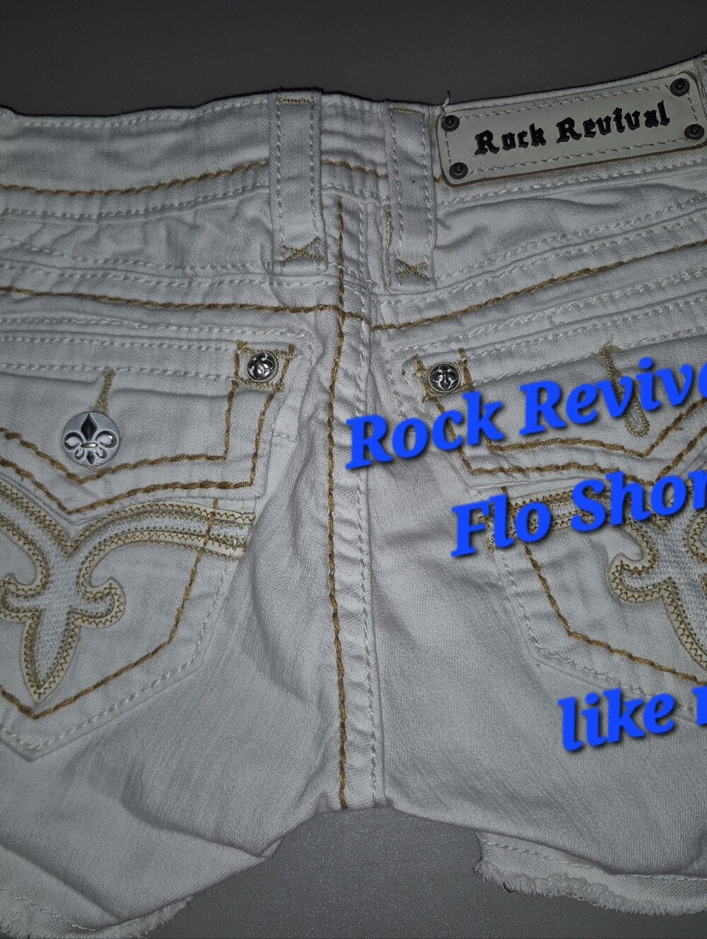 Rock Revival White Jean Shorts with Gold Contrast Stitching